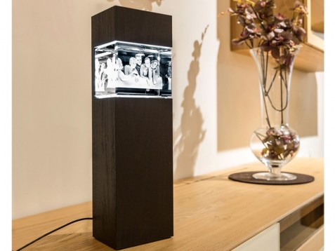 Regalo personalizado con foto grabado en cristal con columna de luz